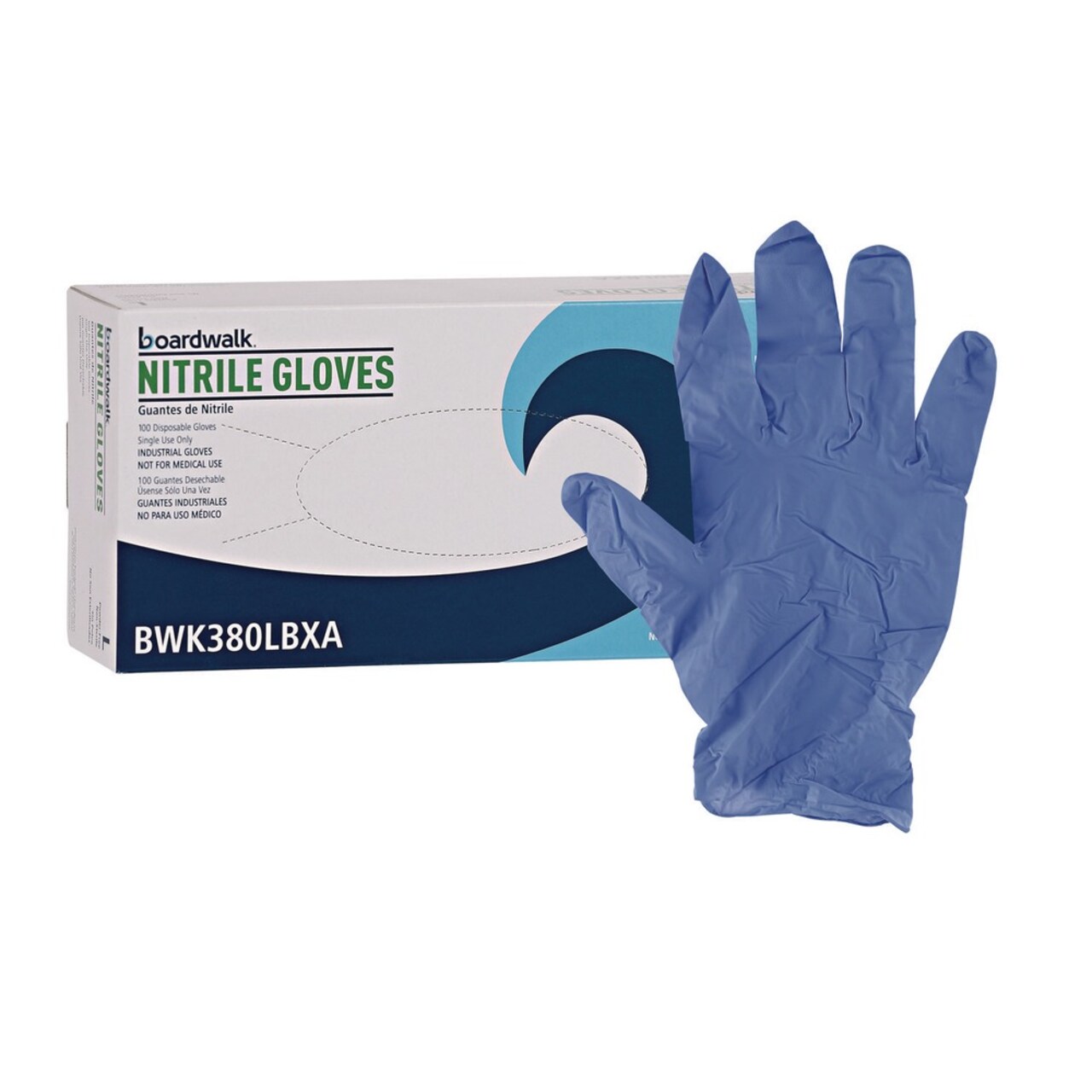 Boardwalk 380 Series 4 mil Thick 9.5 in. Long Powder-Free Disposable General-Purpose Nitrile Gloves - Large, Blue (100/Box)